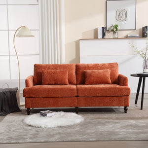 English Elm Mid Century Modern Chenille Loveseat with Rubberwood Legs Curved Sofa for Living Room Dark Orange W395S00127