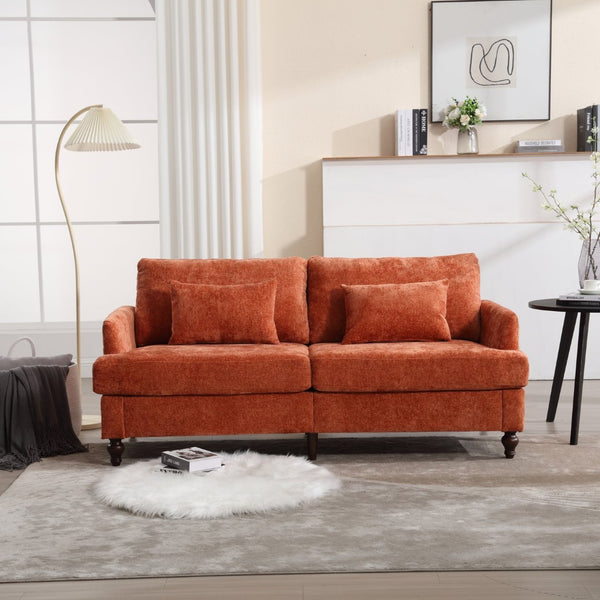 English Elm Mid Century Modern Chenille Loveseat with Rubberwood Legs Curved Sofa for Living Room Dark Orange W395S00127