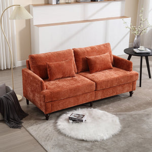 English Elm Mid Century Modern Chenille Loveseat with Rubberwood Legs Curved Sofa for Living Room Dark Orange W395S00127