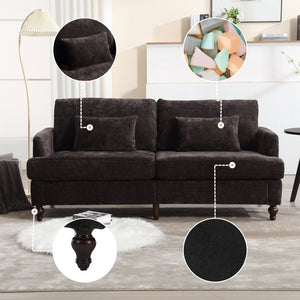 English Elm Mid Century Modern Chenille Loveseat with Rubberwood Legs Curved Sofa for Living Room Black W395S00128