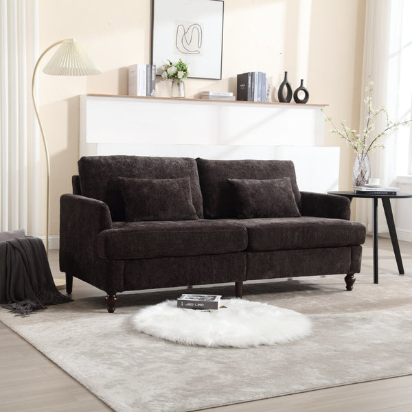 English Elm Mid Century Modern Chenille Loveseat with Rubberwood Legs Curved Sofa for Living Room Black W395S00128