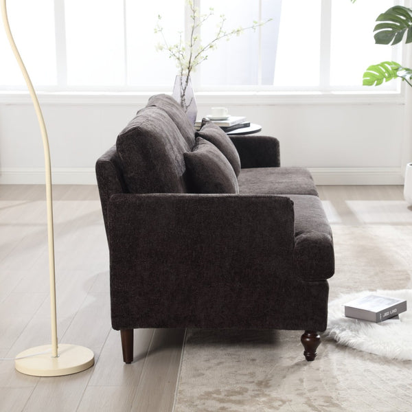 English Elm Mid Century Modern Chenille Loveseat with Rubberwood Legs Curved Sofa for Living Room Black W395S00128