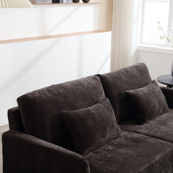 English Elm Mid Century Modern Chenille Loveseat with Rubberwood Legs Curved Sofa for Living Room Black W395S00128
