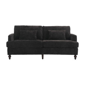 English Elm Mid Century Modern Chenille Loveseat with Rubberwood Legs Curved Sofa for Living Room Black W395S00128