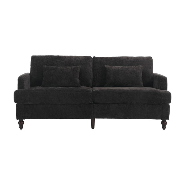 English Elm Mid Century Modern Chenille Loveseat with Rubberwood Legs Curved Sofa for Living Room Black W395S00128