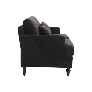 English Elm Mid Century Modern Chenille Loveseat with Rubberwood Legs Curved Sofa for Living Room Black W395S00128