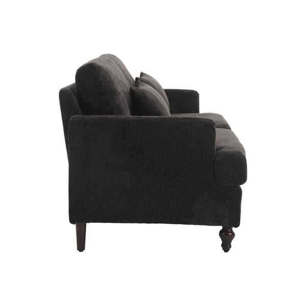 English Elm Mid Century Modern Chenille Loveseat with Rubberwood Legs Curved Sofa for Living Room Black W395S00128