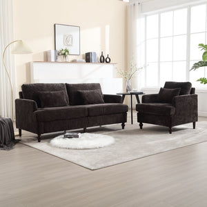 English Elm Mid Century Modern Chenille Loveseat with Rubberwood Legs Curved Sofa for Living Room Black W395S00128