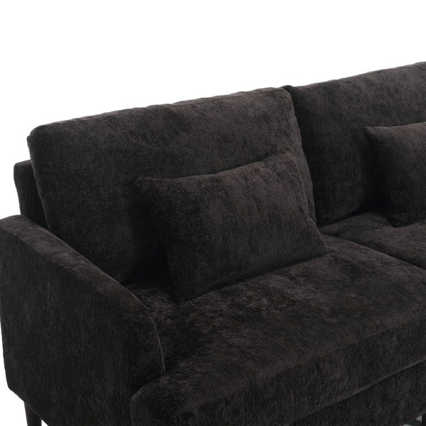 English Elm Mid Century Modern Chenille Loveseat with Rubberwood Legs Curved Sofa for Living Room Black W395S00128