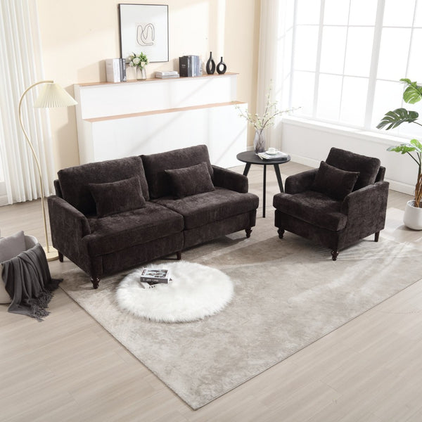 English Elm Mid Century Modern Chenille Loveseat with Rubberwood Legs Curved Sofa for Living Room Black W395S00128