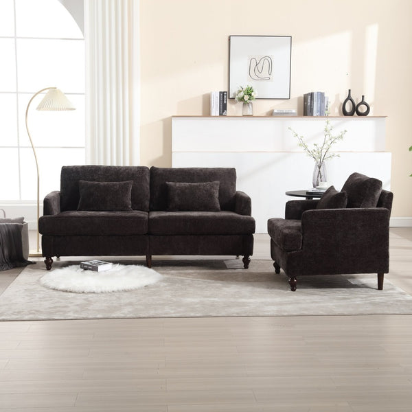 English Elm Mid Century Modern Chenille Loveseat with Rubberwood Legs Curved Sofa for Living Room Black W395S00128