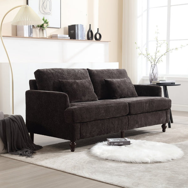 English Elm Mid Century Modern Chenille Loveseat with Rubberwood Legs Curved Sofa for Living Room Black W395S00128