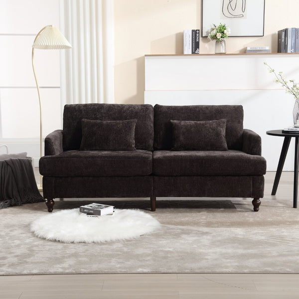 English Elm Mid Century Modern Chenille Loveseat with Rubberwood Legs Curved Sofa for Living Room Black W395S00128