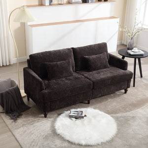 English Elm Mid Century Modern Chenille Loveseat with Rubberwood Legs Curved Sofa for Living Room Black W395S00128