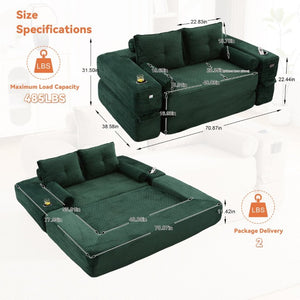 English Elm Single Corduroy Bean Bag Chair with Memory Foam Fill Armrests and Three Pillows Emerald 70.87 L x 38.58 W x 31.5 H W395S00148