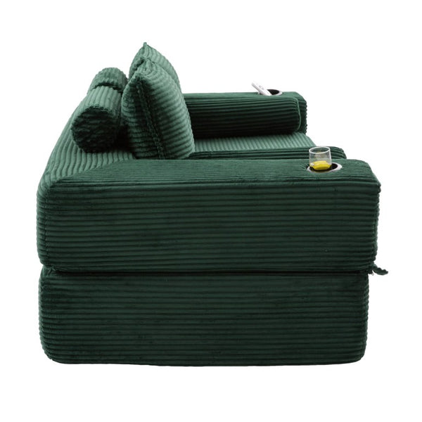 English Elm Single Corduroy Bean Bag Chair with Memory Foam Fill Armrests and Three Pillows Emerald 70.87 L x 38.58 W x 31.5 H W395S00148