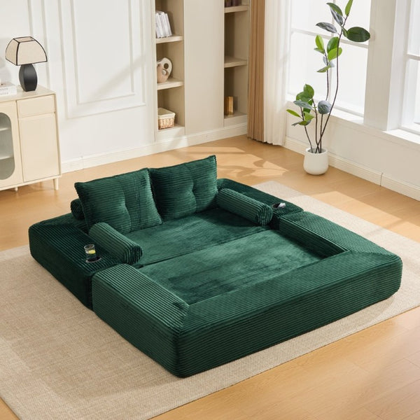 English Elm Single Corduroy Bean Bag Chair with Memory Foam Fill Armrests and Three Pillows Emerald 70.87 L x 38.58 W x 31.5 H W395S00148