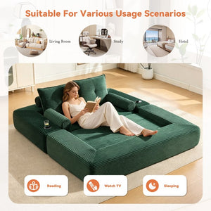 English Elm Single Corduroy Bean Bag Chair with Memory Foam Fill Armrests and Three Pillows Emerald 70.87 L x 38.58 W x 31.5 H W395S00148