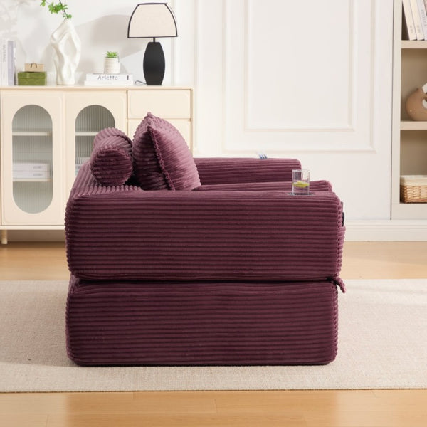 English Elm Single Corduroy Bean Bag Chair with Memory Foam Fill Armrests and Three Pillows Wine Red 70.87 L x 38.58 W x 31.5 H W395S00149
