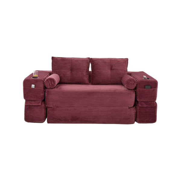 English Elm Single Corduroy Bean Bag Chair with Memory Foam Fill Armrests and Three Pillows Wine Red 70.87 L x 38.58 W x 31.5 H W395S00149