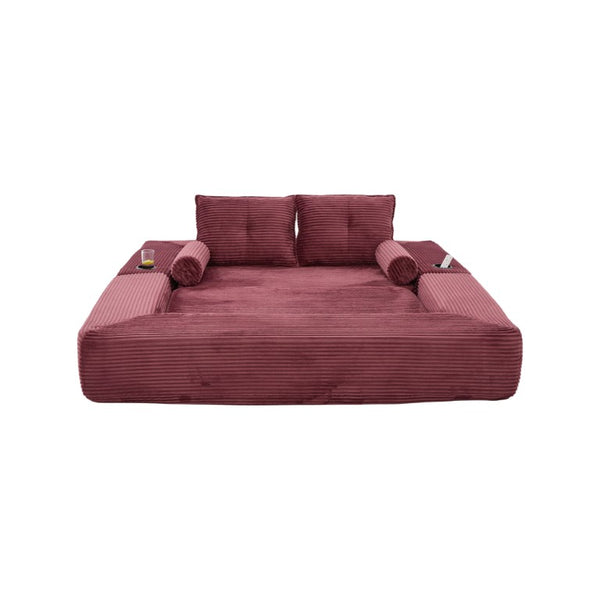 English Elm Single Corduroy Bean Bag Chair with Memory Foam Fill Armrests and Three Pillows Wine Red 70.87 L x 38.58 W x 31.5 H W395S00149