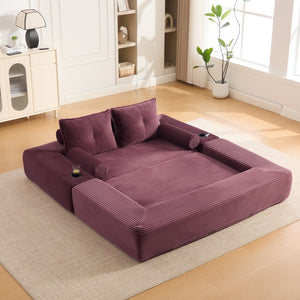 English Elm Single Corduroy Bean Bag Chair with Memory Foam Fill Armrests and Three Pillows Wine Red 70.87 L x 38.58 W x 31.5 H W395S00149