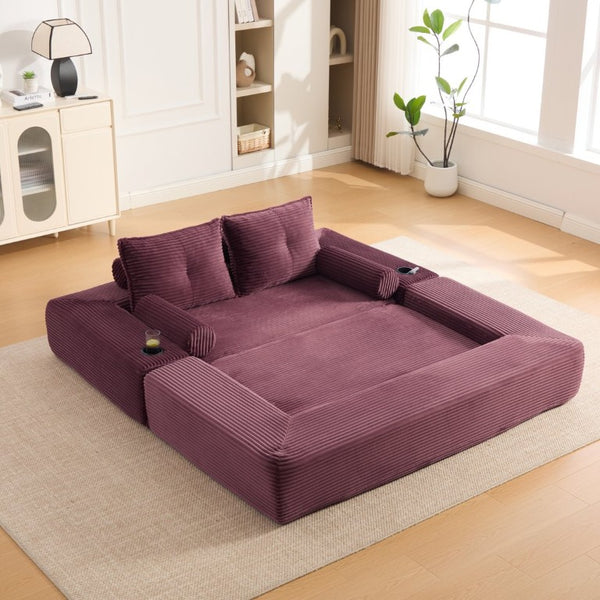 English Elm Single Corduroy Bean Bag Chair with Memory Foam Fill Armrests and Three Pillows Wine Red 70.87 L x 38.58 W x 31.5 H W395S00149