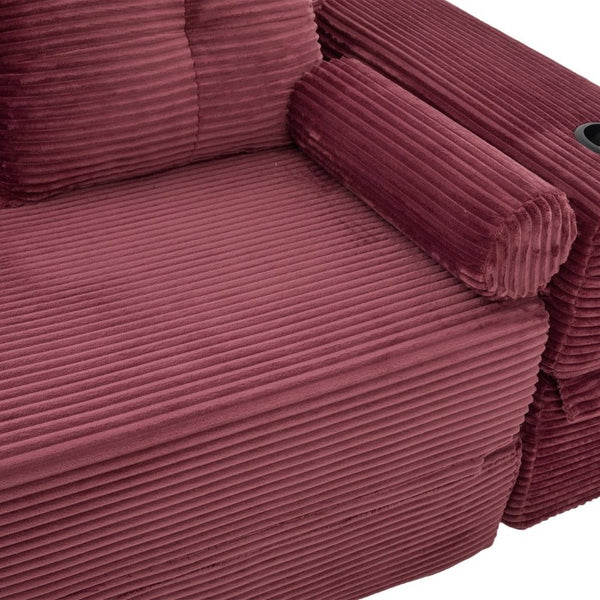 English Elm Single Corduroy Bean Bag Chair with Memory Foam Fill Armrests and Three Pillows Wine Red 70.87 L x 38.58 W x 31.5 H W395S00149
