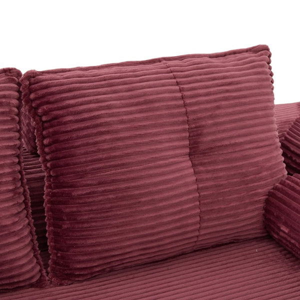 English Elm Single Corduroy Bean Bag Chair with Memory Foam Fill Armrests and Three Pillows Wine Red 70.87 L x 38.58 W x 31.5 H W395S00149