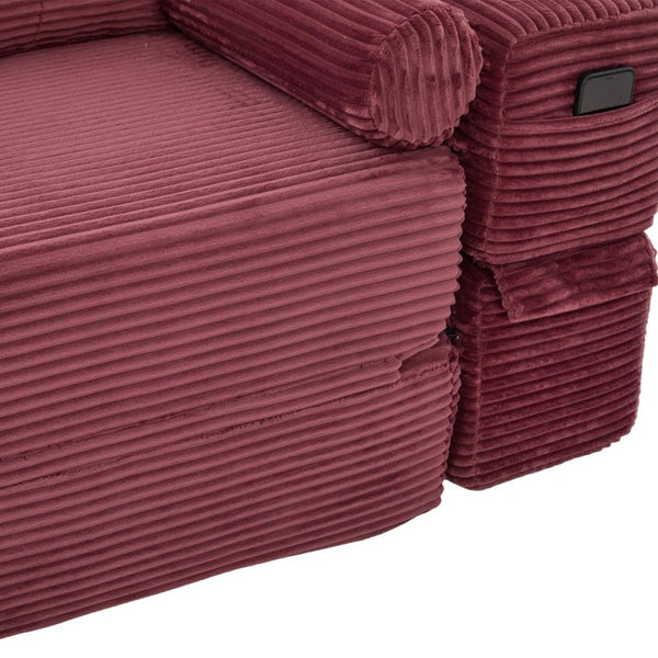 English Elm Single Corduroy Bean Bag Chair with Memory Foam Fill Armrests and Three Pillows Wine Red 70.87 L x 38.58 W x 31.5 H W395S00149