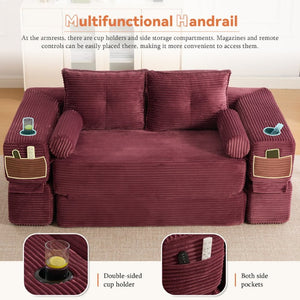 English Elm Single Corduroy Bean Bag Chair with Memory Foam Fill Armrests and Three Pillows Wine Red 70.87 L x 38.58 W x 31.5 H W395S00149