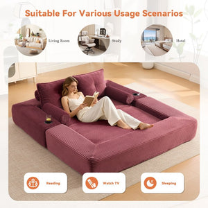 English Elm Single Corduroy Bean Bag Chair with Memory Foam Fill Armrests and Three Pillows Wine Red 70.87 L x 38.58 W x 31.5 H W395S00149