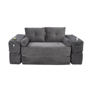English Elm Single Corduroy Bean Bag Chair with Memory Foam Fill Armrests and Three Pillows Dark Gray 70.87 L x 38.58 W x 31.5 H W395S00150