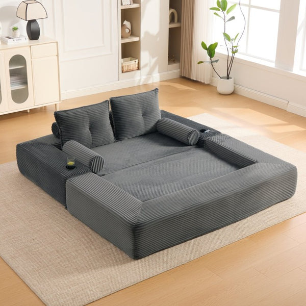 English Elm Single Corduroy Bean Bag Chair with Memory Foam Fill Armrests and Three Pillows Dark Gray 70.87 L x 38.58 W x 31.5 H W395S00150