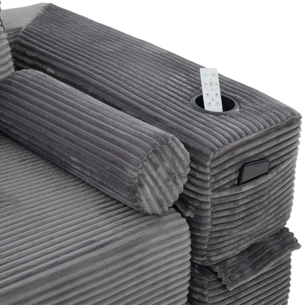 English Elm Single Corduroy Bean Bag Chair with Memory Foam Fill Armrests and Three Pillows Dark Gray 70.87 L x 38.58 W x 31.5 H W395S00150
