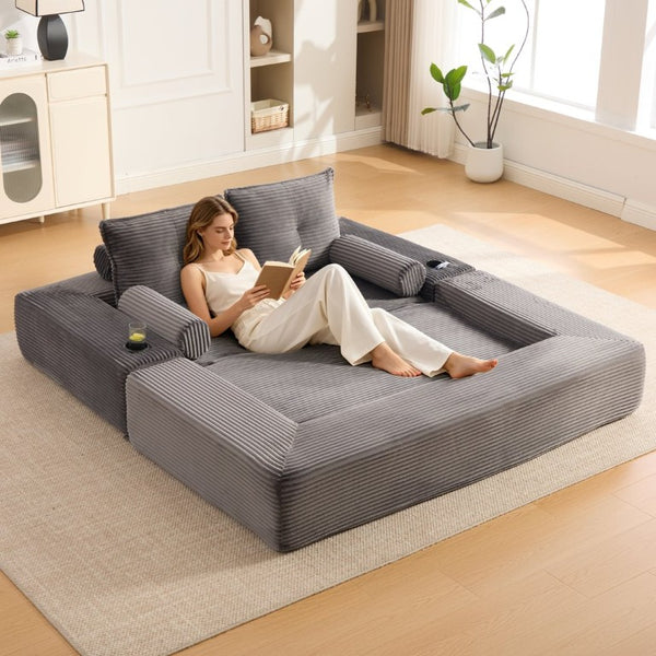 English Elm Single Corduroy Bean Bag Chair with Memory Foam Fill Armrests and Three Pillows Dark Gray 70.87 L x 38.58 W x 31.5 H W395S00150