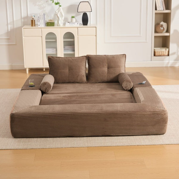 English Elm Single Corduroy Bean Bag Chair with Memory Foam Fill Armrests and Three Pillows Brown 70.87 L x 38.58 W x 31.5 H W395S00151