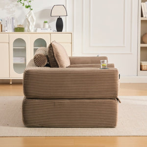 English Elm Single Corduroy Bean Bag Chair with Memory Foam Fill Armrests and Three Pillows Brown 70.87 L x 38.58 W x 31.5 H W395S00151