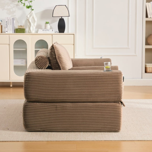 English Elm Single Corduroy Bean Bag Chair with Memory Foam Fill Armrests and Three Pillows Brown 70.87 L x 38.58 W x 31.5 H W395S00151