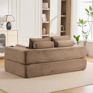 English Elm Single Corduroy Bean Bag Chair with Memory Foam Fill Armrests and Three Pillows Brown 70.87 L x 38.58 W x 31.5 H W395S00151