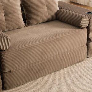English Elm Single Corduroy Bean Bag Chair with Memory Foam Fill Armrests and Three Pillows Brown 70.87 L x 38.58 W x 31.5 H W395S00151