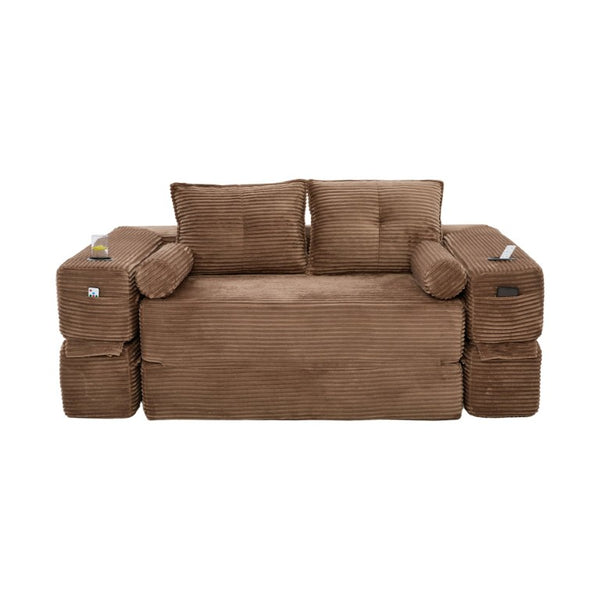 English Elm Single Corduroy Bean Bag Chair with Memory Foam Fill Armrests and Three Pillows Brown 70.87 L x 38.58 W x 31.5 H W395S00151