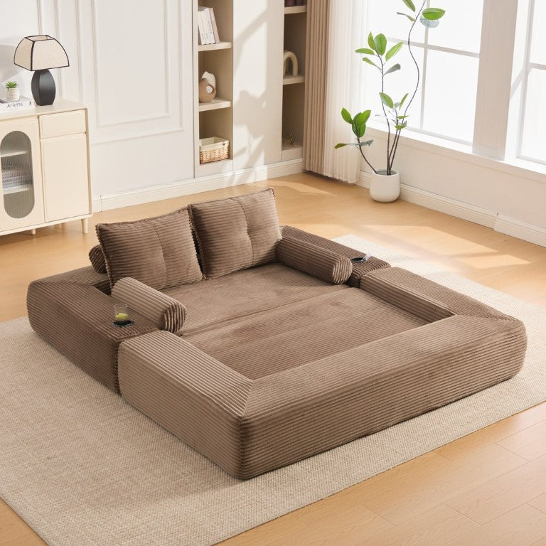 English Elm Single Corduroy Bean Bag Chair with Memory Foam Fill Armrests and Three Pillows Brown 70.87 L x 38.58 W x 31.5 H W395S00151