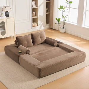 English Elm Single Corduroy Bean Bag Chair with Memory Foam Fill Armrests and Three Pillows Brown 70.87 L x 38.58 W x 31.5 H W395S00151