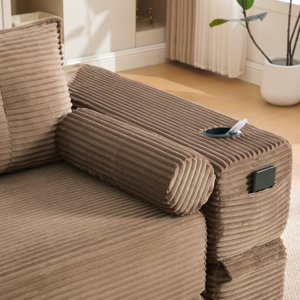 English Elm Single Corduroy Bean Bag Chair with Memory Foam Fill Armrests and Three Pillows Brown 70.87 L x 38.58 W x 31.5 H W395S00151