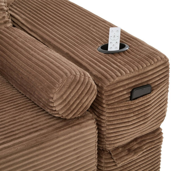 English Elm Single Corduroy Bean Bag Chair with Memory Foam Fill Armrests and Three Pillows Brown 70.87 L x 38.58 W x 31.5 H W395S00151