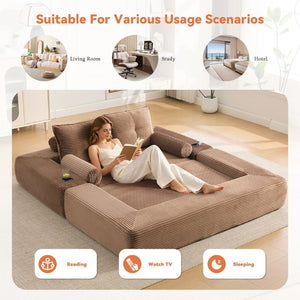 English Elm Single Corduroy Bean Bag Chair with Memory Foam Fill Armrests and Three Pillows Brown 70.87 L x 38.58 W x 31.5 H W395S00151