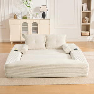 English Elm Compact Corduroy Convertible Floor Sofa Futon with Adjustable Headrests for Studios 70.87 inches Beige W395S00152