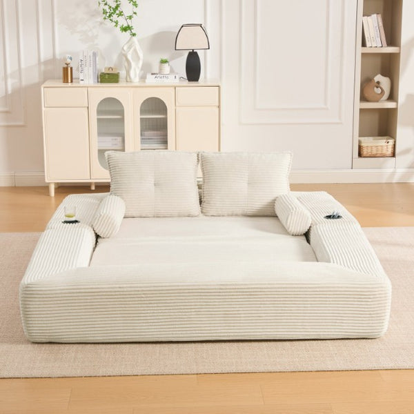 English Elm Compact Corduroy Convertible Floor Sofa Futon with Adjustable Headrests for Studios 70.87 inches Beige W395S00152