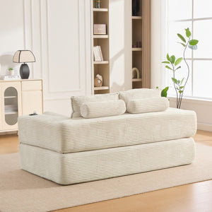 English Elm Compact Corduroy Convertible Floor Sofa Futon with Adjustable Headrests for Studios 70.87 inches Beige W395S00152